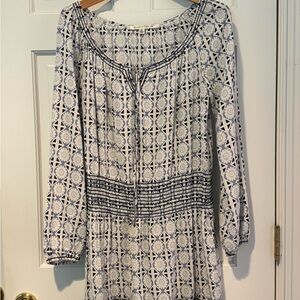Max Studio Long Sleeve Blue and White Patterned Dress